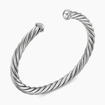 CABLE CUFF BRACELET Sterling Silver with Diamonds, 6mm