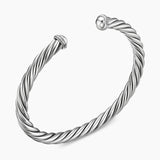 CABLE CUFF BRACELET Sterling Silver with Diamonds, 6mm