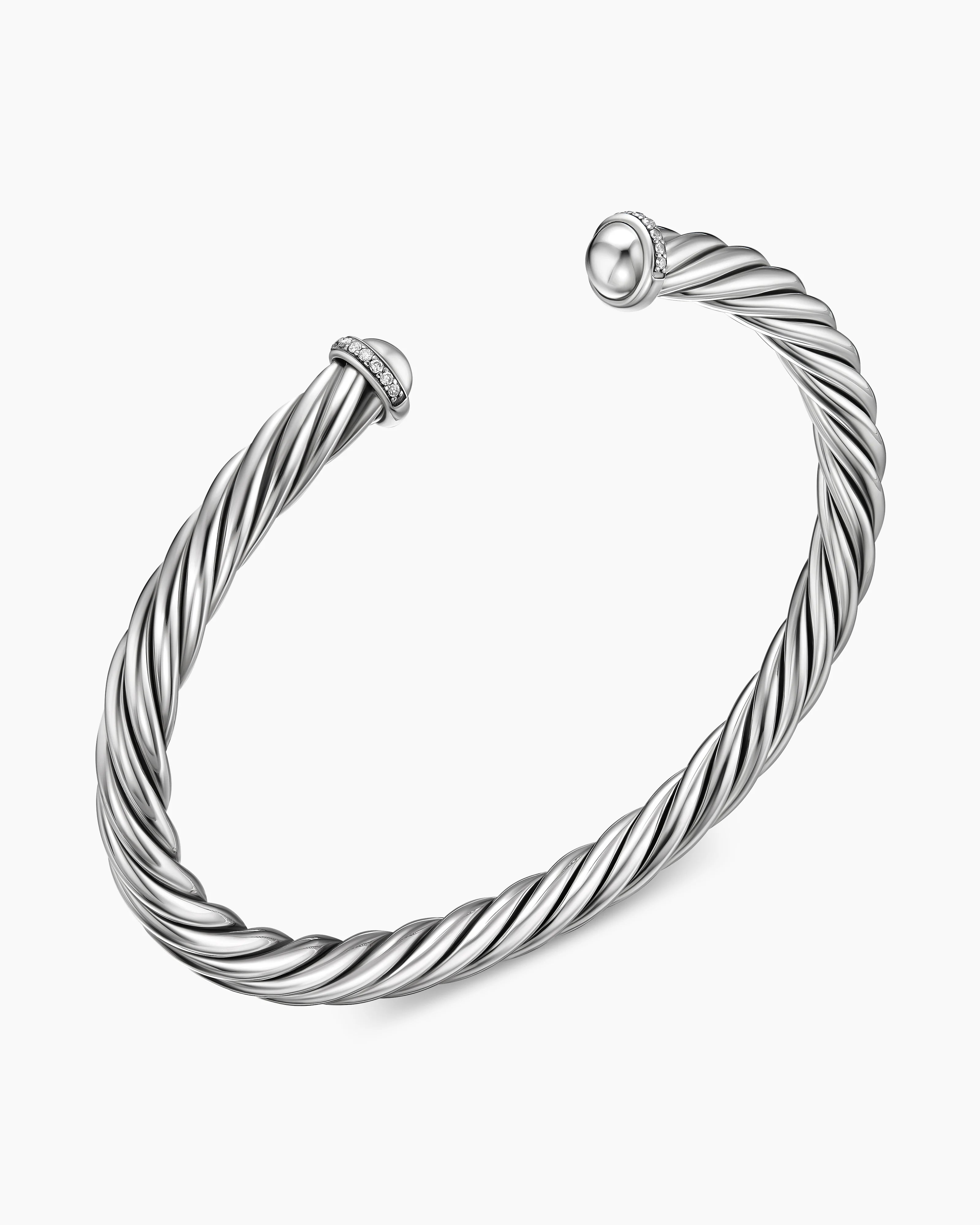 CABLE CUFF BRACELET Sterling Silver with Diamonds, 6mm