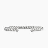 CABLE CUFF BRACELET Sterling Silver with Diamonds, 6mm