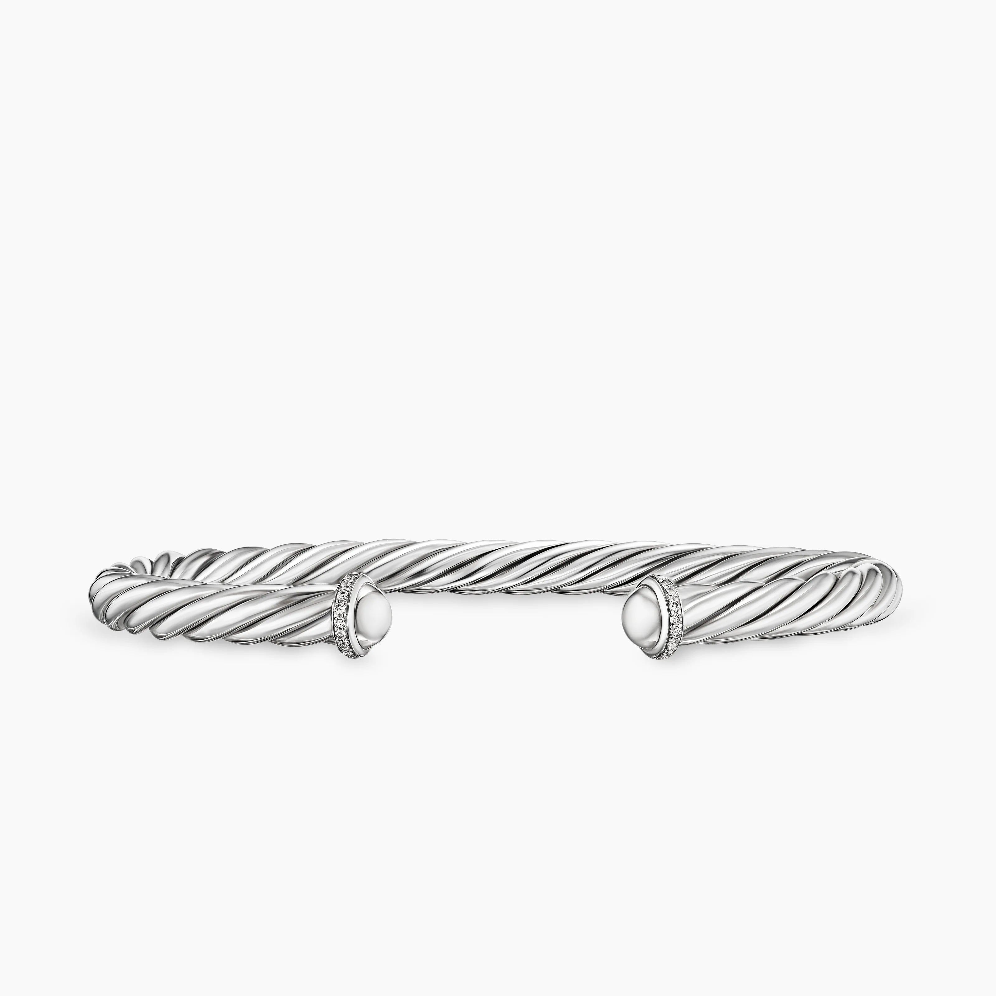 CABLE CUFF BRACELET Sterling Silver with Diamonds, 6mm