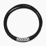 CHEVRON TRIPLE WRAP BRACELET Black Leather with Sterling Silver, 3mm