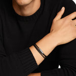 CHEVRON TRIPLE WRAP BRACELET Black Leather with Sterling Silver, 3mm