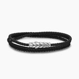 CHEVRON TRIPLE WRAP BRACELET Black Leather with Sterling Silver, 3mm