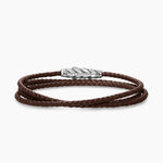 CHEVRON TRIPLE WRAP BRACELET Brown Leather with Sterling Silver, 3mm