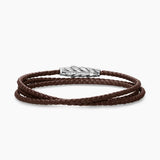 CHEVRON TRIPLE WRAP BRACELET Brown Leather with Sterling Silver, 3mm