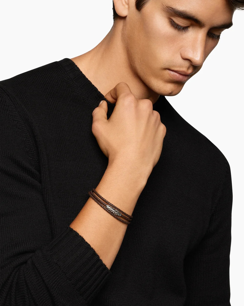 CHEVRON TRIPLE WRAP BRACELET Brown Leather with Sterling Silver, 3mm