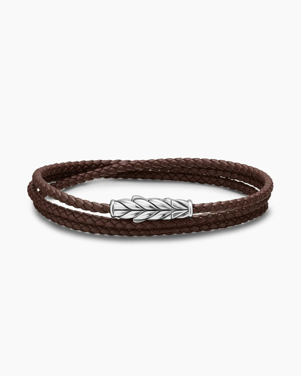 CHEVRON TRIPLE WRAP BRACELET Brown Leather with Sterling Silver, 3mm