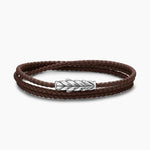 CHEVRON TRIPLE WRAP BRACELET Brown Leather with Sterling Silver, 3mm
