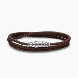 CHEVRON TRIPLE WRAP BRACELET Brown Leather with Sterling Silver, 3mm