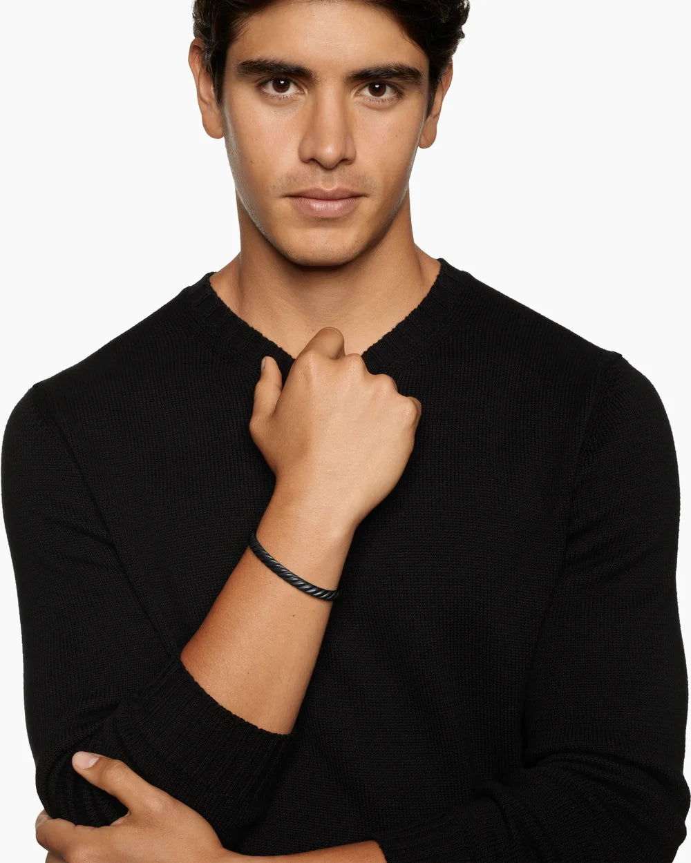 Sculpted Cable Cuff Bracelet Black Titanium, 7mm