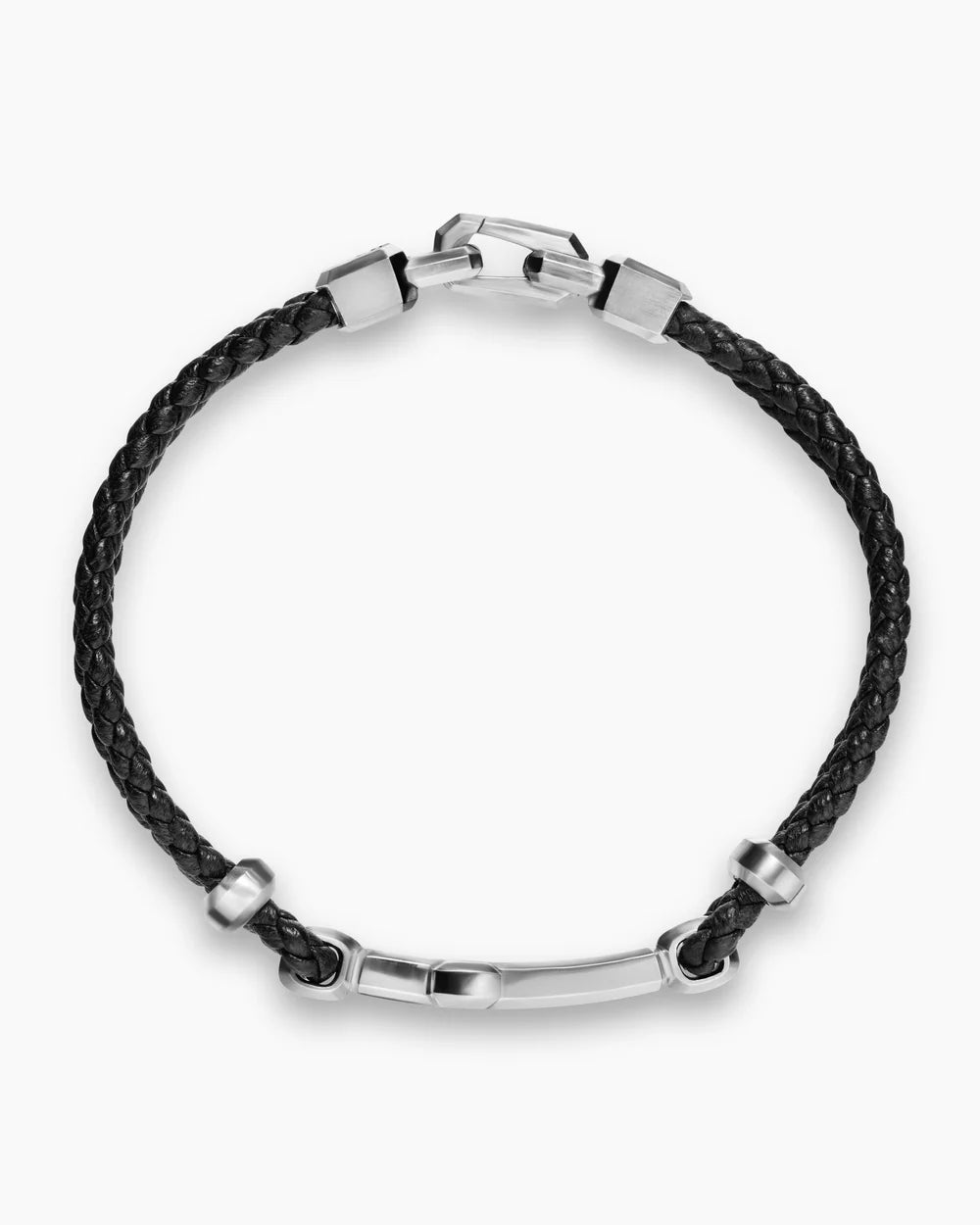 STREAMLINE® CROSS STATION BRACELET Black Leather with Sterling Silver and 14K Yellow Gold, 6mm