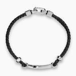 STREAMLINE® CROSS STATION BRACELET Black Leather with Sterling Silver and 14K Yellow Gold, 6mm