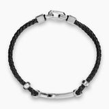 STREAMLINE® CROSS STATION BRACELET Black Leather with Sterling Silver and 14K Yellow Gold, 6mm