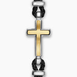 STREAMLINE® CROSS STATION BRACELET Black Leather with Sterling Silver and 14K Yellow Gold, 6mm