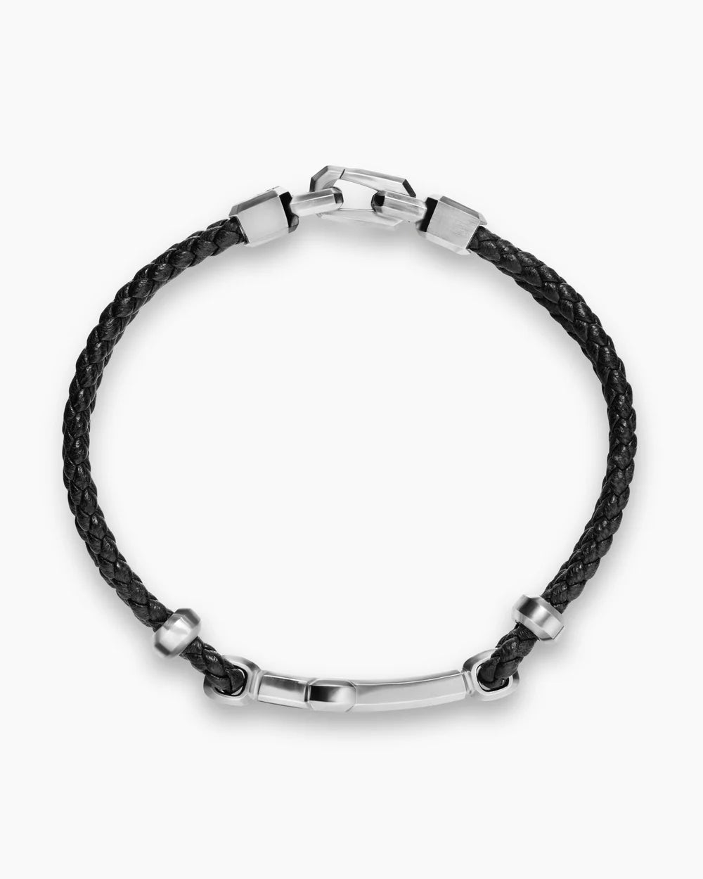 STREAMLINE® CROSS STATION BRACELET Black Leather with Sterling Silver, 6mm