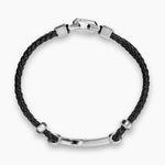 STREAMLINE® CROSS STATION BRACELET Black Leather with Sterling Silver, 6mm
