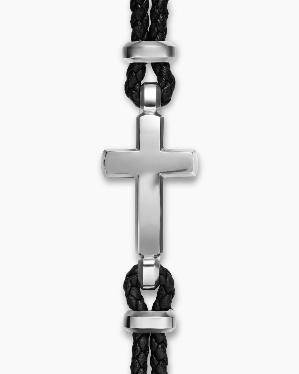 STREAMLINE® CROSS STATION BRACELET Black Leather with Sterling Silver, 6mm