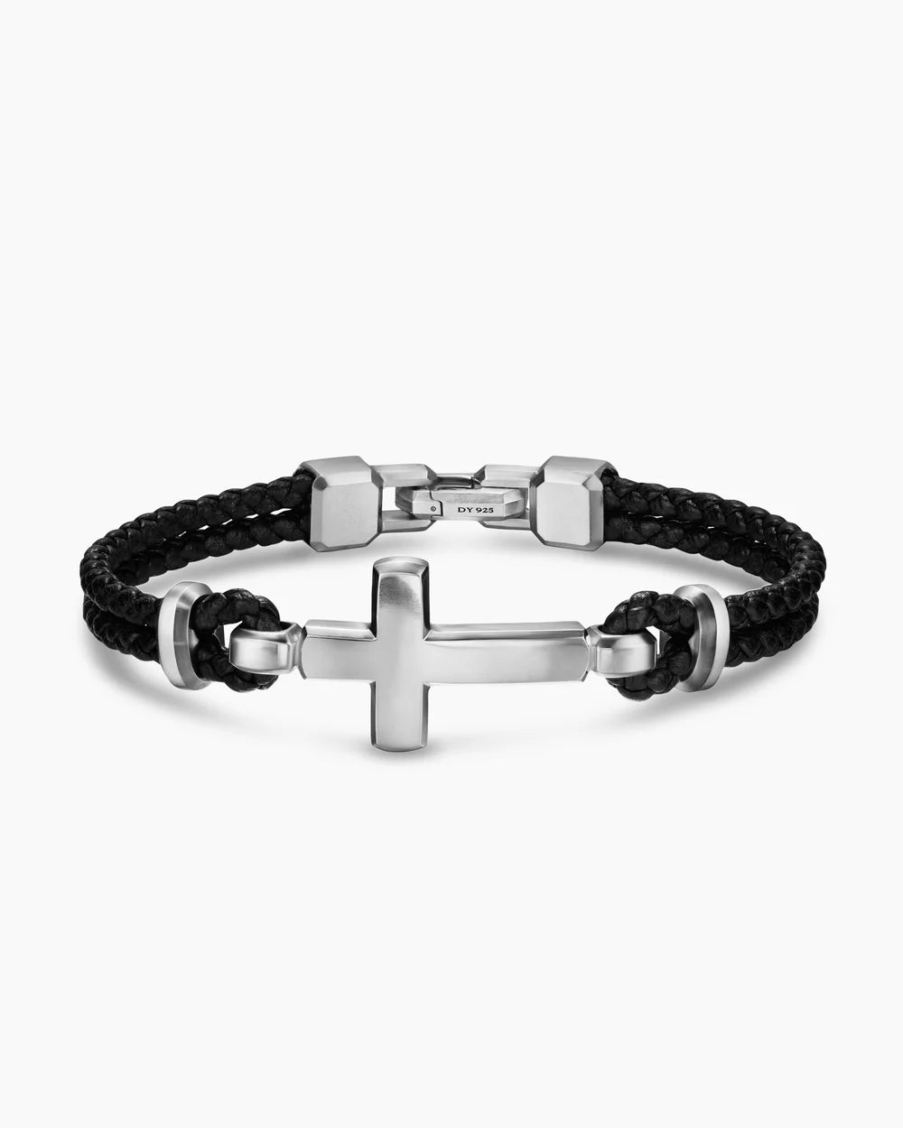 STREAMLINE® CROSS STATION BRACELET Black Leather with Sterling Silver, 6mm