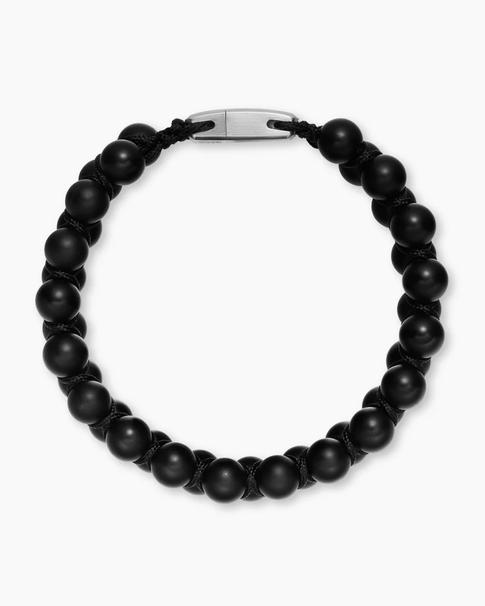 SPIRITUAL BEADS TWO ROW WOVEN BRACELET Black Onyx, Black Nylon and Sterling Silver, 8mm