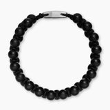 SPIRITUAL BEADS TWO ROW WOVEN BRACELET Black Onyx, Black Nylon and Sterling Silver, 8mm