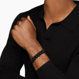 SPIRITUAL BEADS TWO ROW WOVEN BRACELET Black Onyx, Black Nylon and Sterling Silver, 8mm