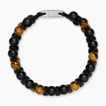 SPIRITUAL BEADS TWO ROW WOVEN BRACELET Black Onyx, Tiger's Eye, Black Nylon and Sterling Silver, 8mm
