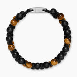 SPIRITUAL BEADS TWO ROW WOVEN BRACELET Black Onyx, Tiger's Eye, Black Nylon and Sterling Silver, 8mm