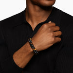 SPIRITUAL BEADS TWO ROW WOVEN BRACELET Black Onyx, Tiger's Eye, Black Nylon and Sterling Silver, 8mm