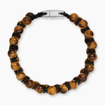 SPIRITUAL BEADS TWO ROW WOVEN BRACELET Tiger's Eye, Black Nylon and Sterling Silver, 8mm