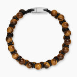 SPIRITUAL BEADS TWO ROW WOVEN BRACELET Tiger's Eye, Black Nylon and Sterling Silver, 8mm