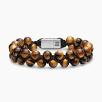 SPIRITUAL BEADS TWO ROW WOVEN BRACELET Tiger's Eye, Black Nylon and Sterling Silver, 8mm