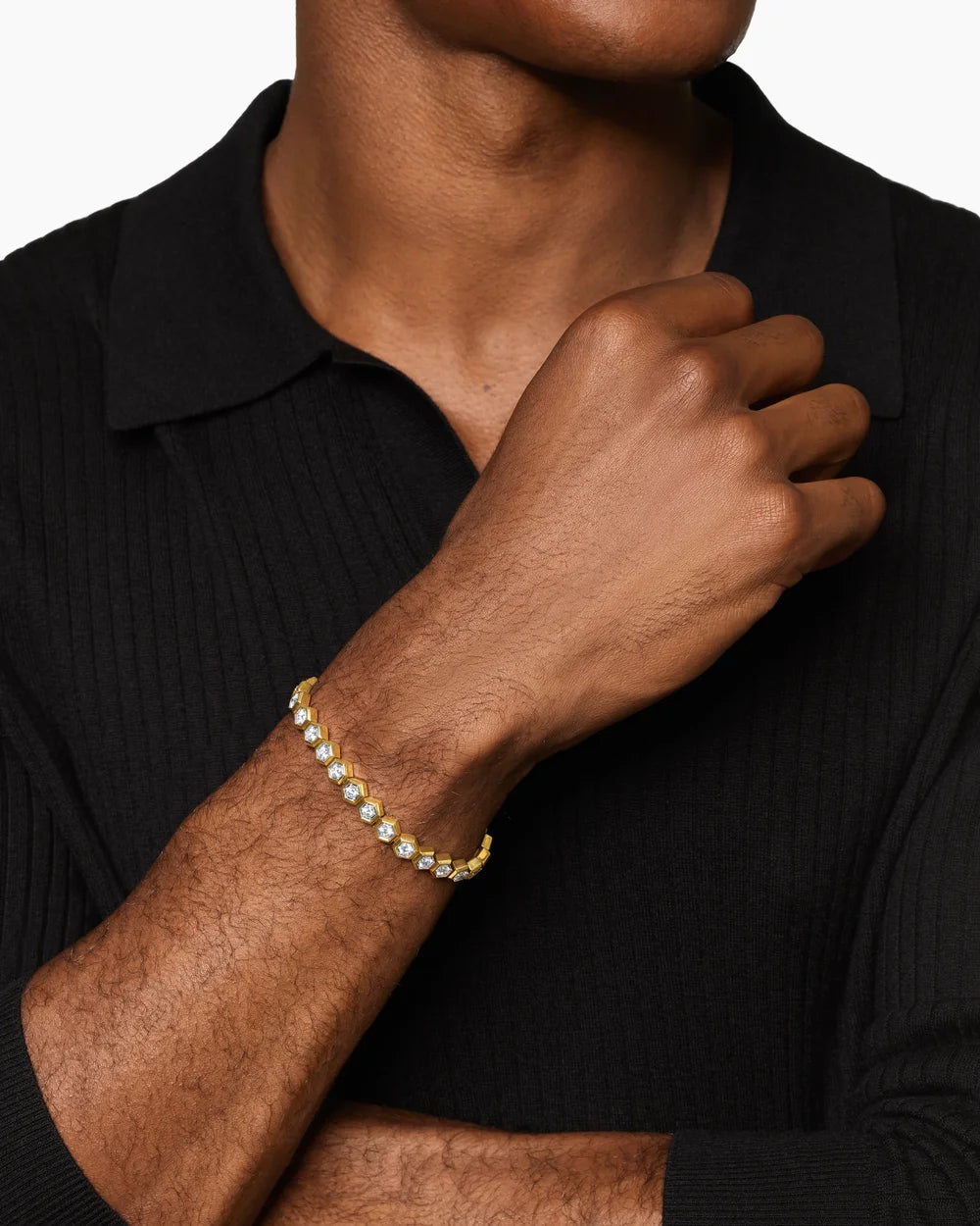 Hex Pavé Tennis Bracelet 18K Yellow Gold with Diamonds, 8mm