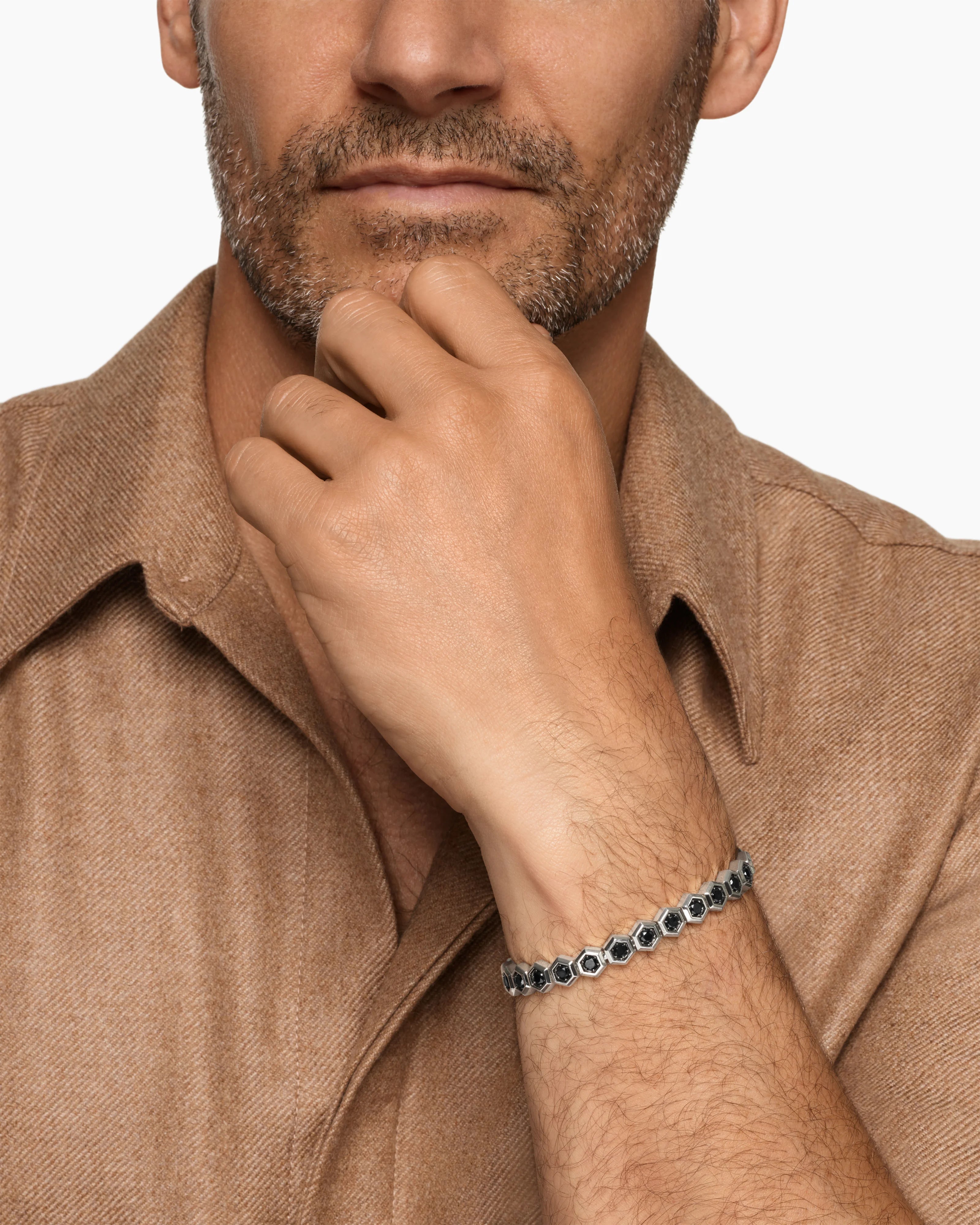 HEX PAVÉ TENNIS BRACELET Sterling Silver with Black Diamonds, 8mm