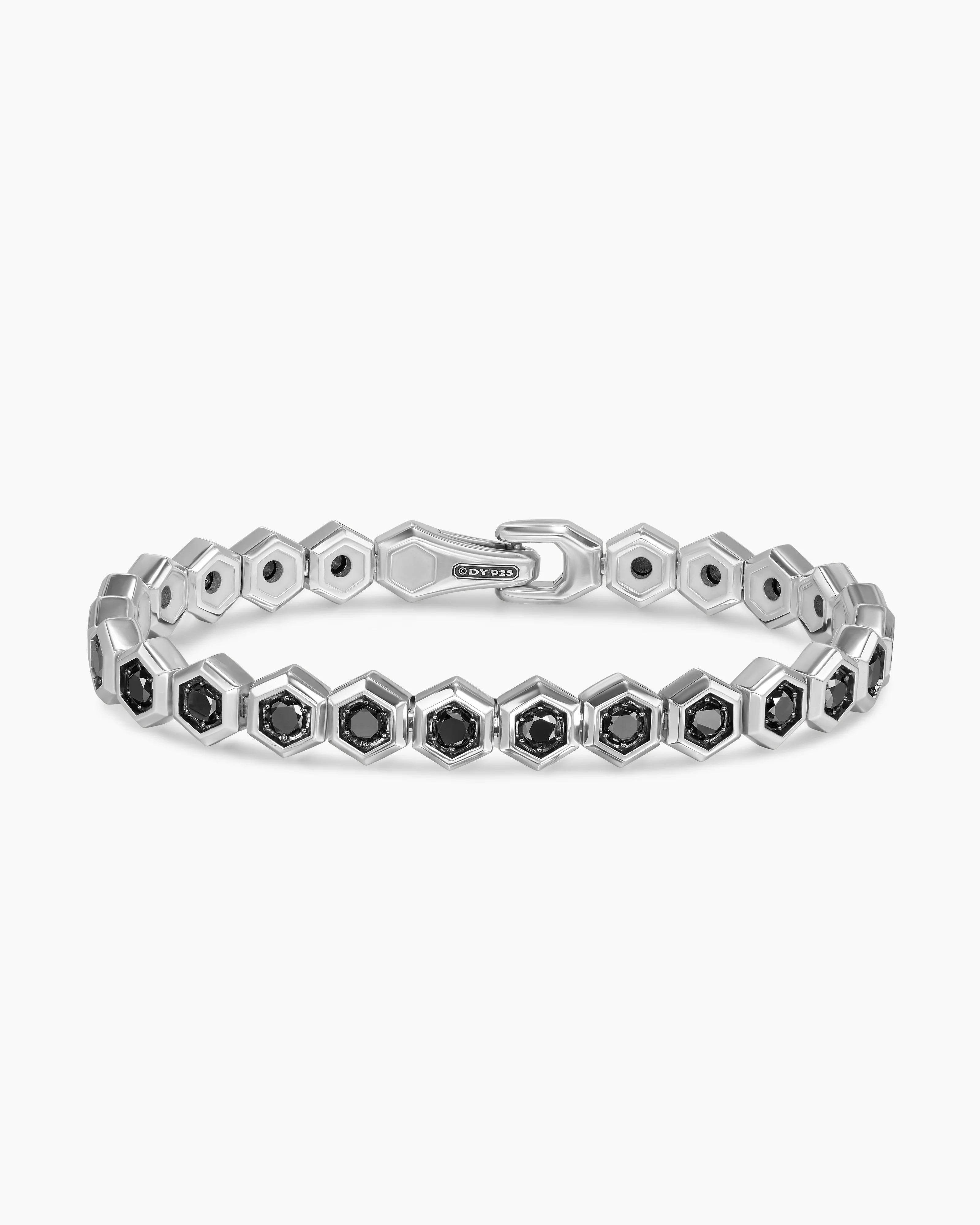 HEX PAVÉ TENNIS BRACELET Sterling Silver with Black Diamonds, 8mm