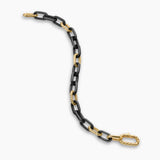 Black titanium with 18-karat yellow gold chain link Bracelet on a white background unclasped