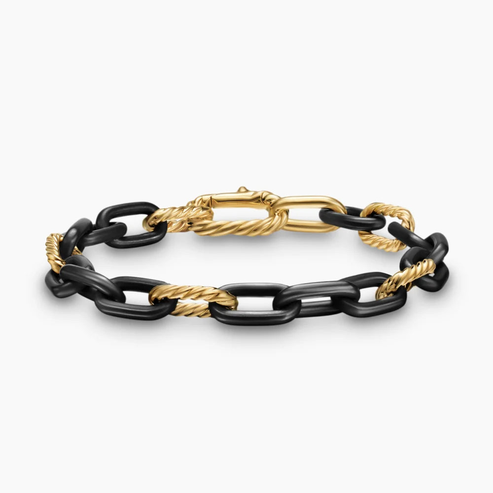Black titanium with 18-karat yellow gold chain link Bracelet on a white background