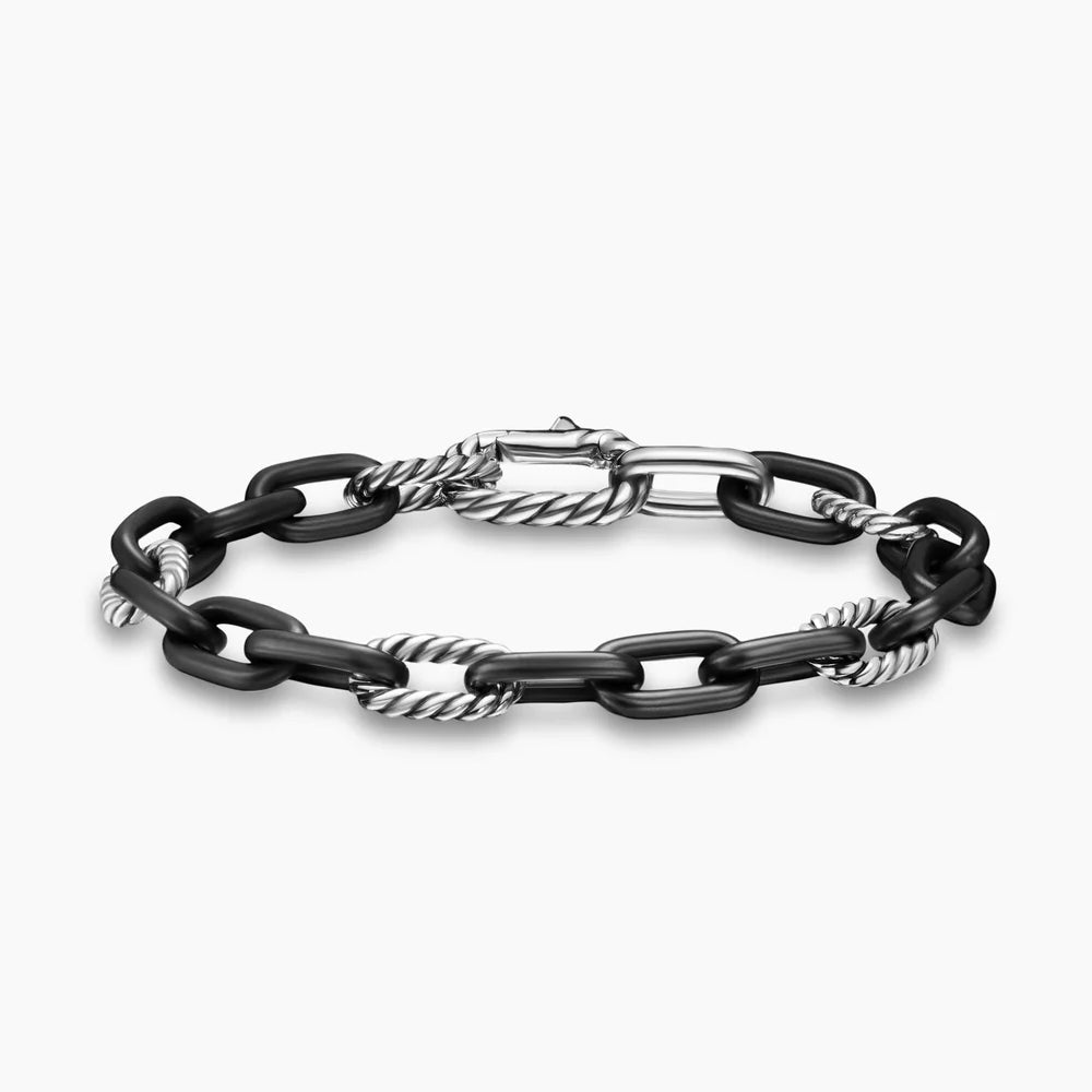 DY MADISON® CHAIN BRACELET Black Titanium with Sterling Silver, 8.5mm