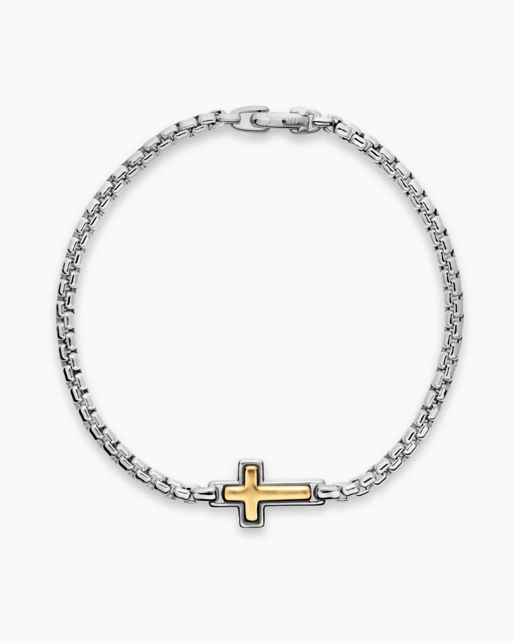 CROSS STATION BRACELET Sterling Silver with 14K Yellow Gold, 3.6mm