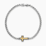 CROSS STATION BRACELET Sterling Silver with 14K Yellow Gold, 3.6mm