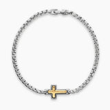 CROSS STATION BRACELET Sterling Silver with 14K Yellow Gold, 3.6mm
