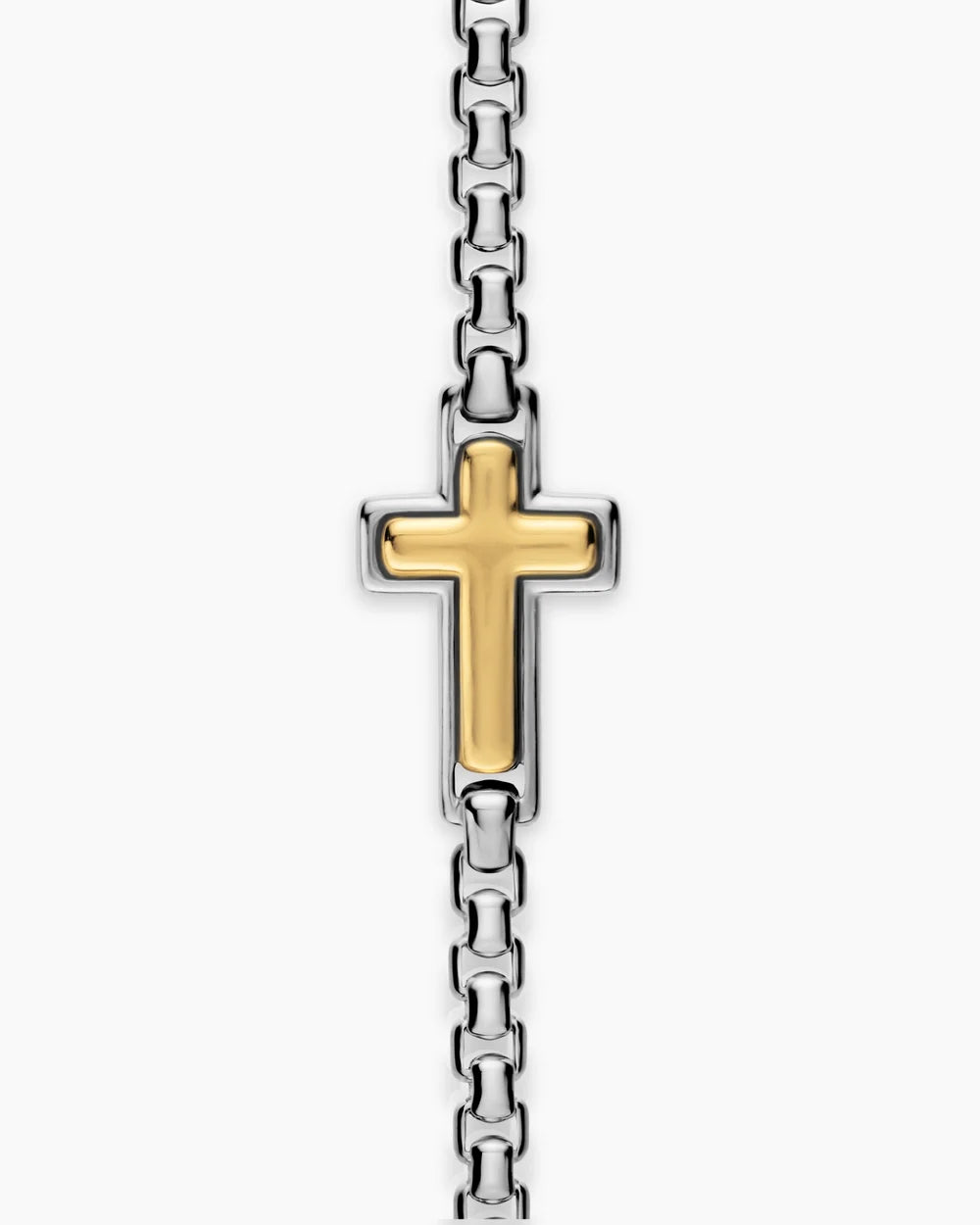 CROSS STATION BRACELET Sterling Silver with 14K Yellow Gold, 3.6mm