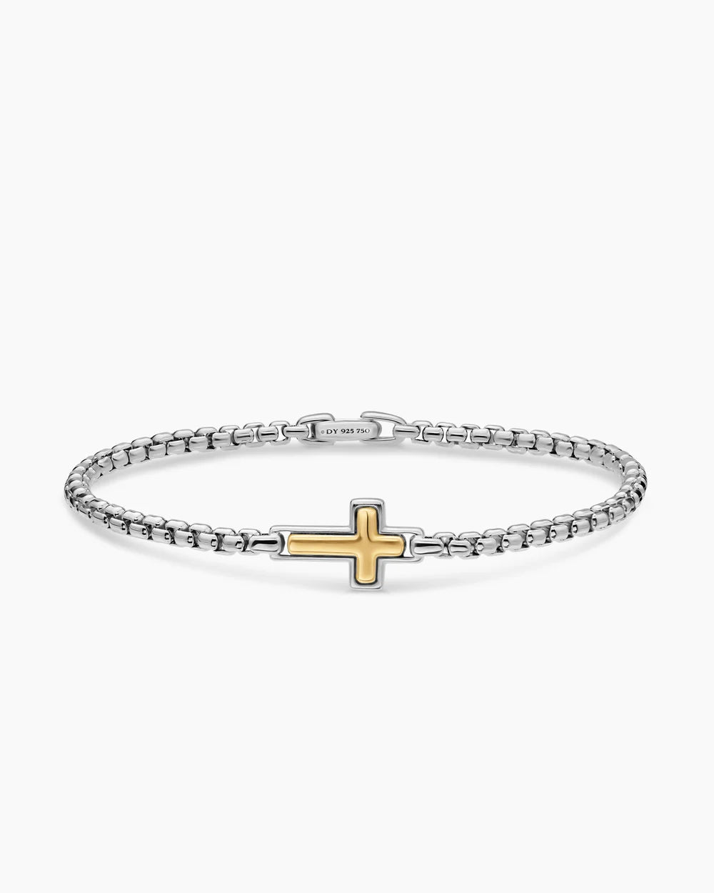 CROSS STATION BRACELET Sterling Silver with 14K Yellow Gold, 3.6mm