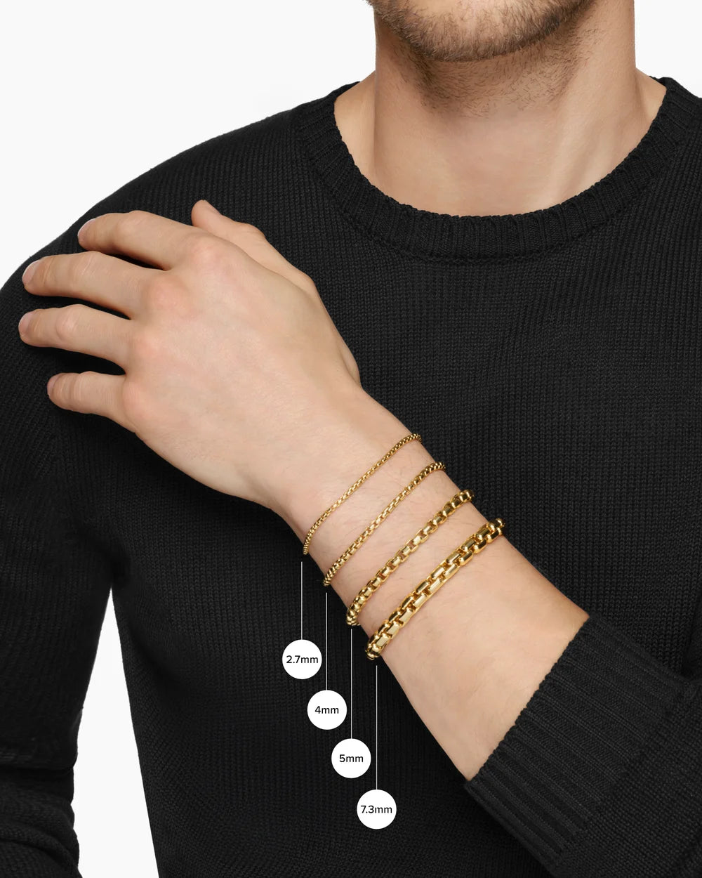 Box Chain Bracelet in 18K Yellow Gold, 3.4mm