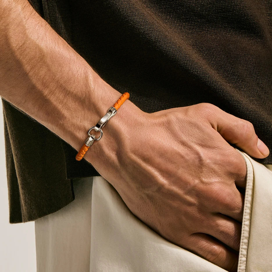 Hook Clasp Bracelet, Sterling Silver, Leather, 5MM