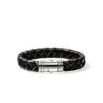 Black Leather Bracelet, Sterling Silver
