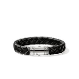 Black Leather Bracelet, Sterling Silver