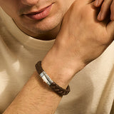 Brown Leather Bracelet, Sterling Silver