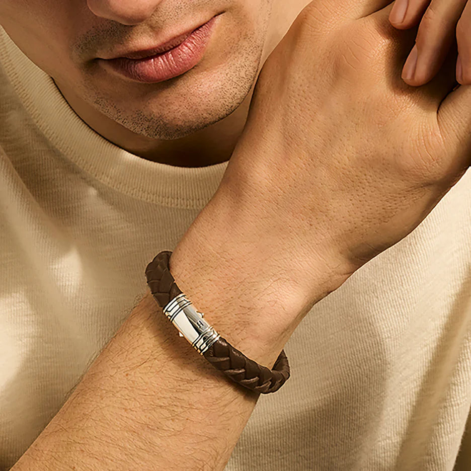 Brown Leather Bracelet, Sterling Silver