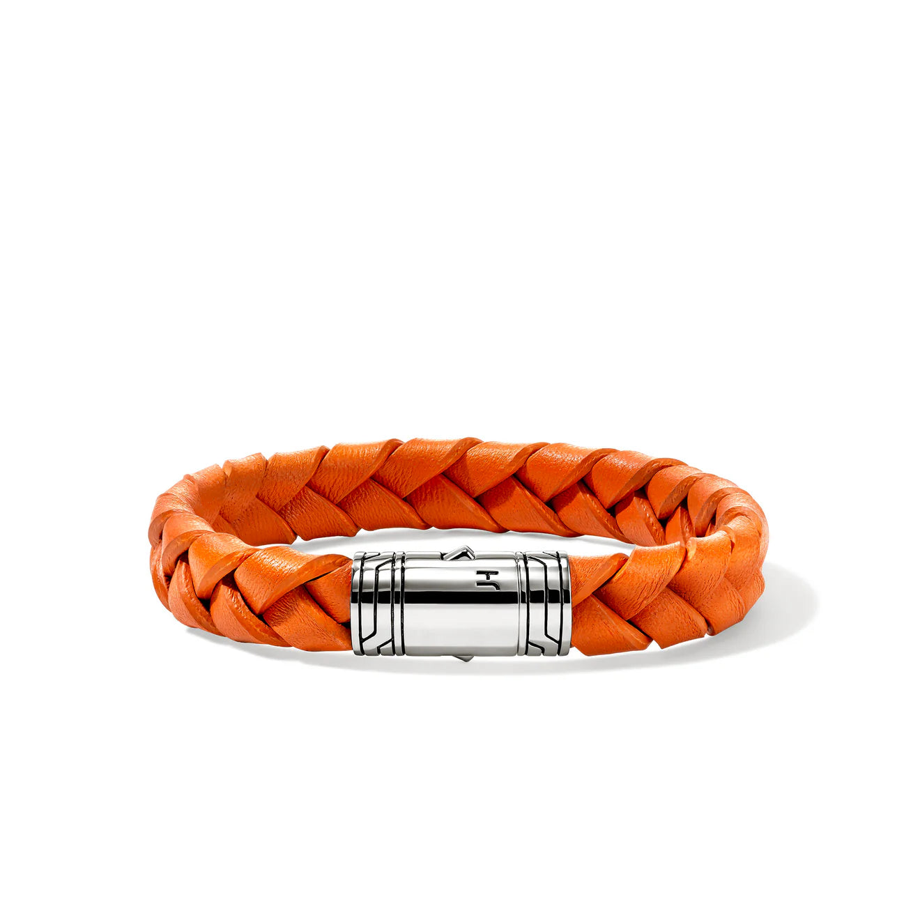 Orange Leather Bracelet, Sterling Silver